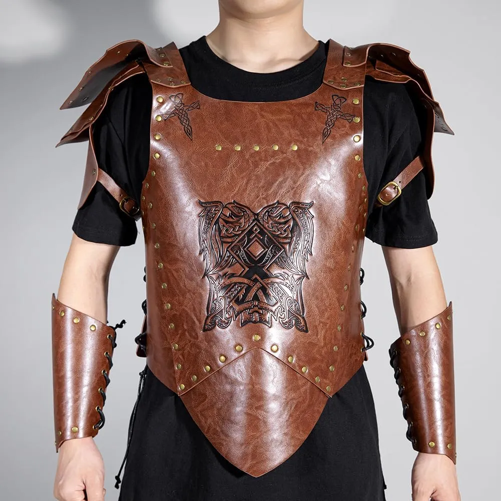 Leather Bracers for Men - Viking Embossed Medieval Arm Archery Guard Gauntlet Costumes