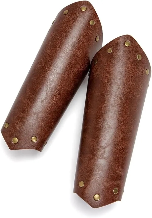 Leather Bracers for Men - Viking Embossed Medieval Arm Archery Guard Gauntlet Costumes