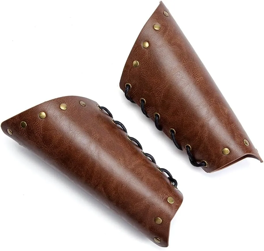 Leather Bracers for Men - Viking Embossed Medieval Arm Archery Guard Gauntlet Costumes