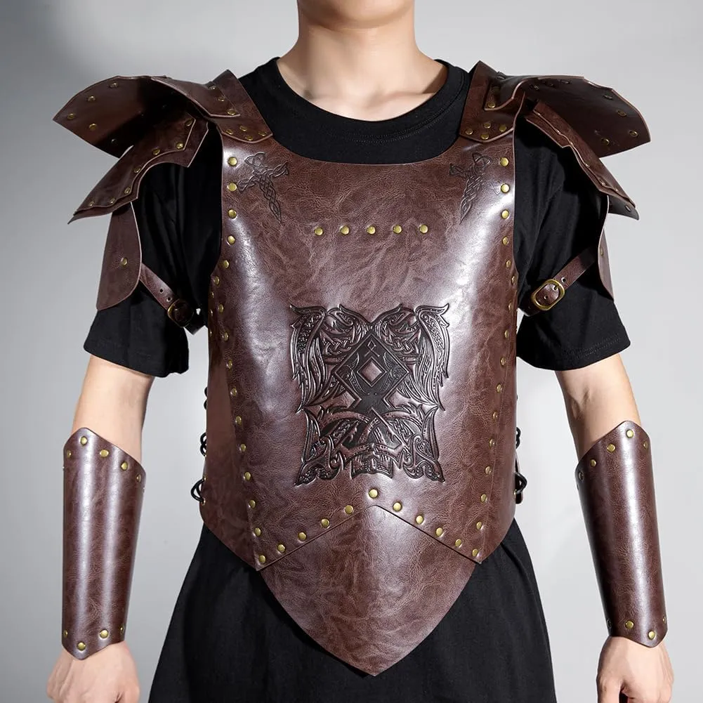 Leather Bracers for Men - Viking Embossed Medieval Arm Archery Guard Gauntlet Costumes