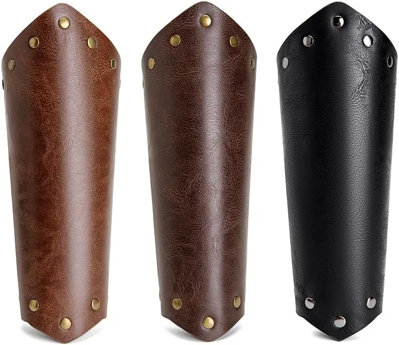 Leather Bracers for Men - Viking Embossed Medieval Arm Archery Guard Gauntlet Costumes