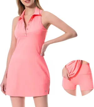 Lightbare Womens Polo Tennis Dress Golf Collar Dresses with Built-in Bra & Detachable Shorts UPF 50  Quick Dry for Exercise