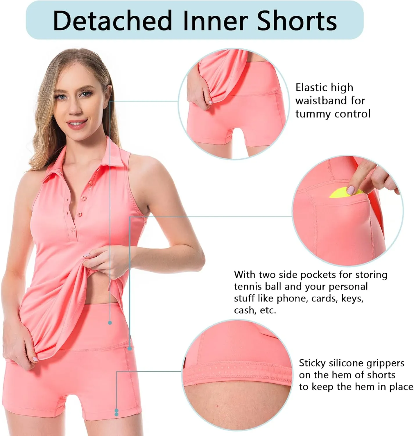 Lightbare Womens Polo Tennis Dress Golf Collar Dresses with Built-in Bra & Detachable Shorts UPF 50  Quick Dry for Exercise