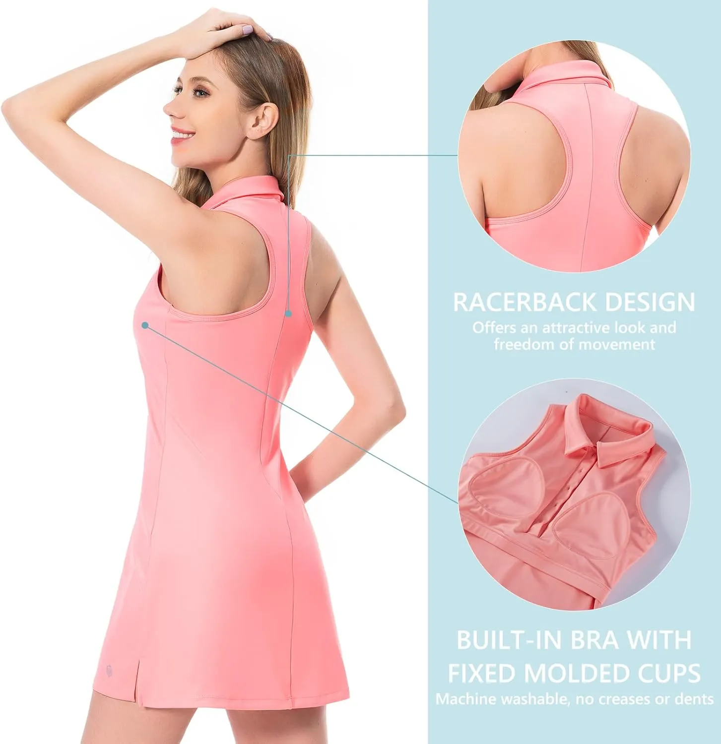 Lightbare Womens Polo Tennis Dress Golf Collar Dresses with Built-in Bra & Detachable Shorts UPF 50  Quick Dry for Exercise