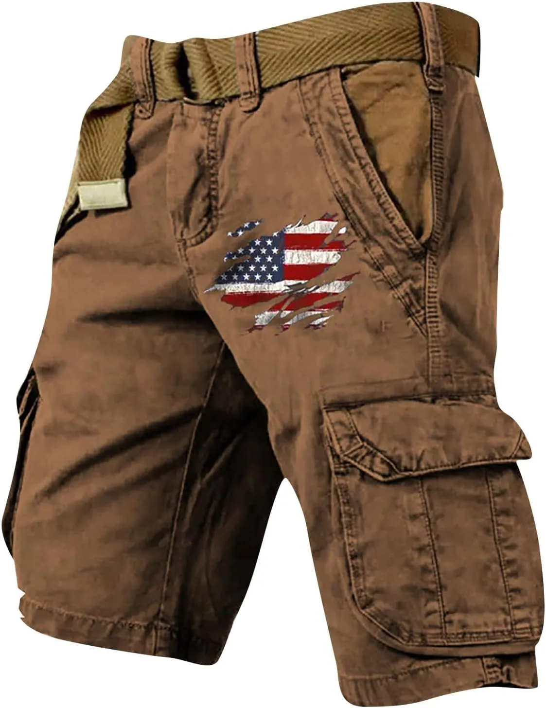 Men's Independence Day Shorts 4th of July Patriotic Cargo Shorts Casual Zipper Short Pant with Multi-Pocket