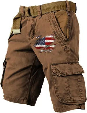 Men's Independence Day Shorts 4th of July Patriotic Cargo Shorts Casual Zipper Short Pant with Multi-Pocket