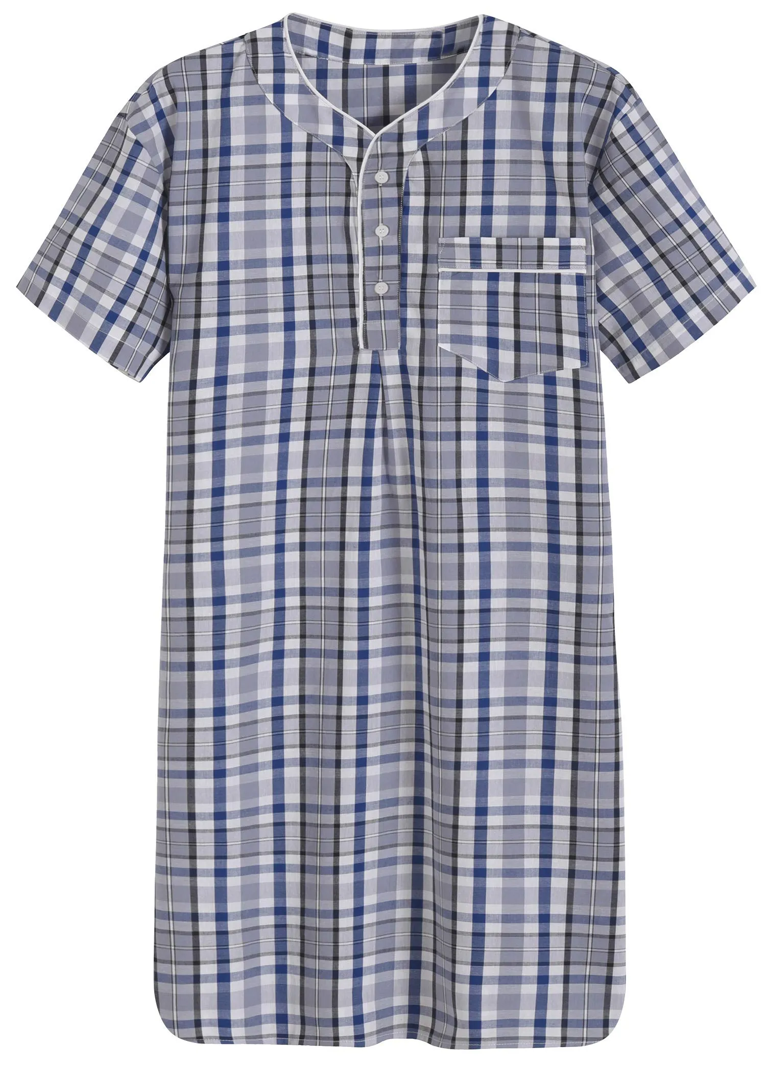 Men's Plaid Nightshirt Cotton Sleep Shirt
