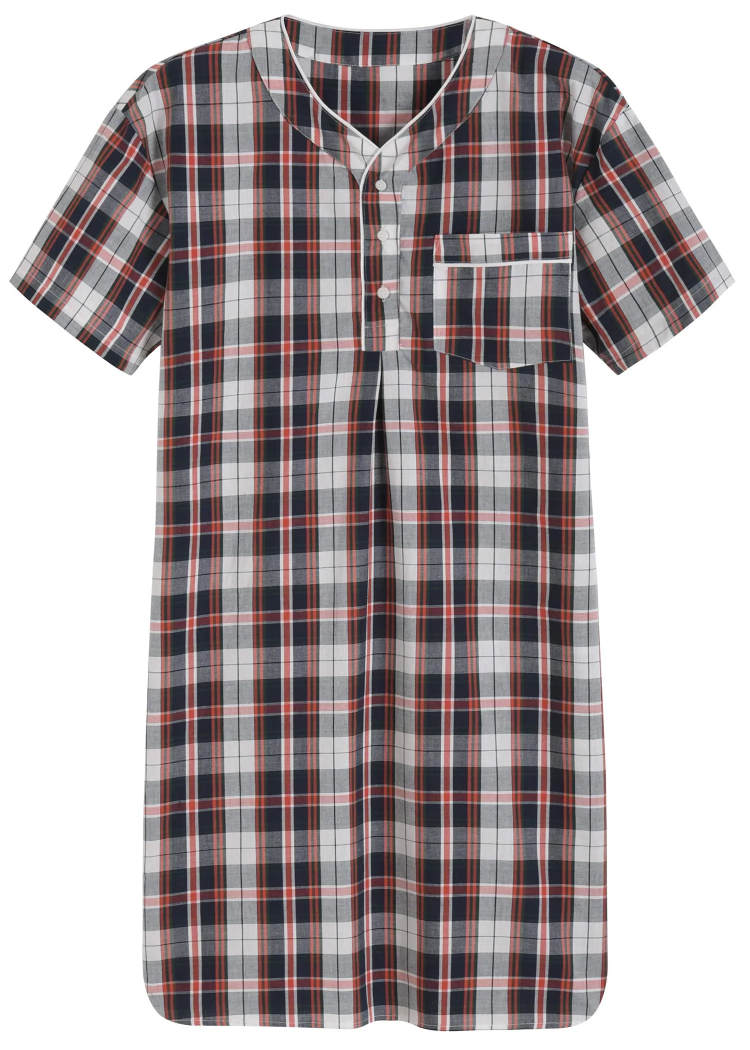 Men's Plaid Nightshirt Cotton Sleep Shirt