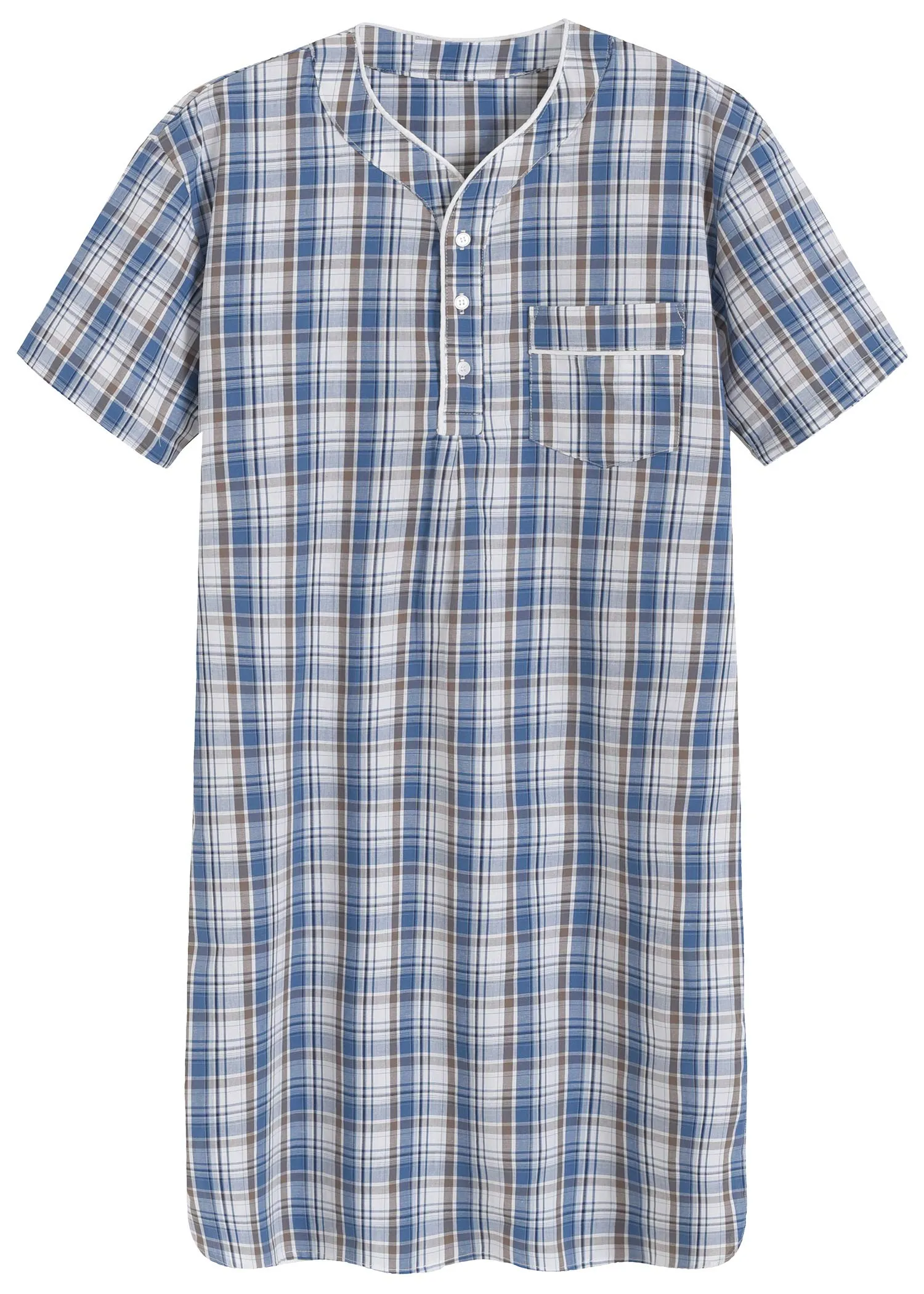 Men's Plaid Nightshirt Cotton Sleep Shirt