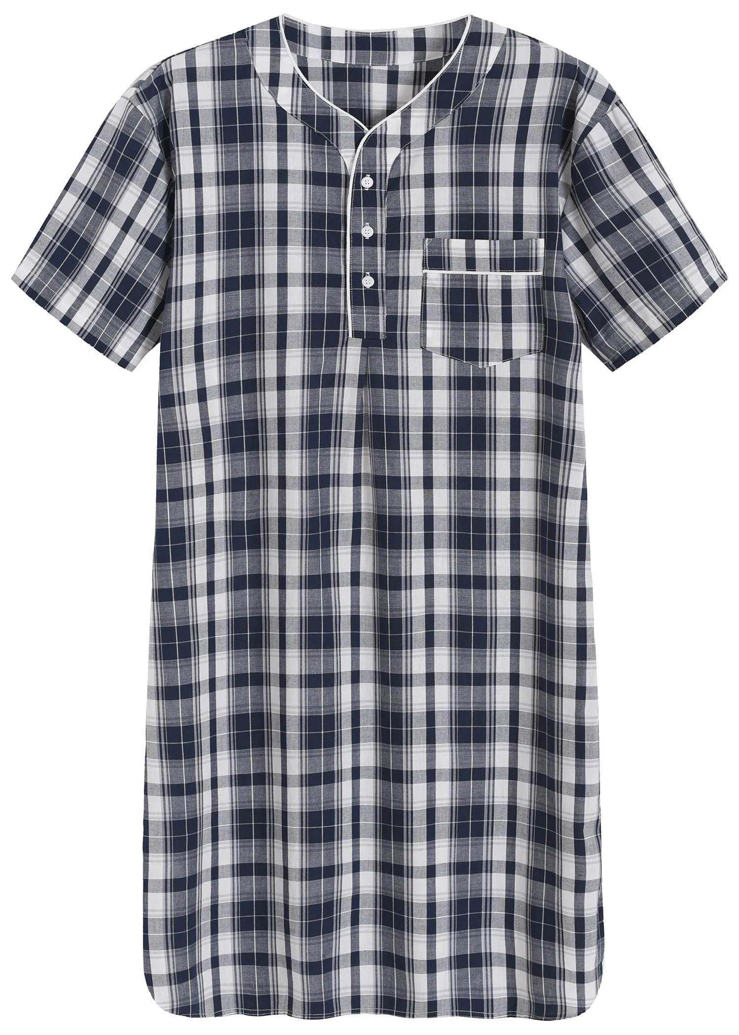 Men's Plaid Nightshirt Cotton Sleep Shirt