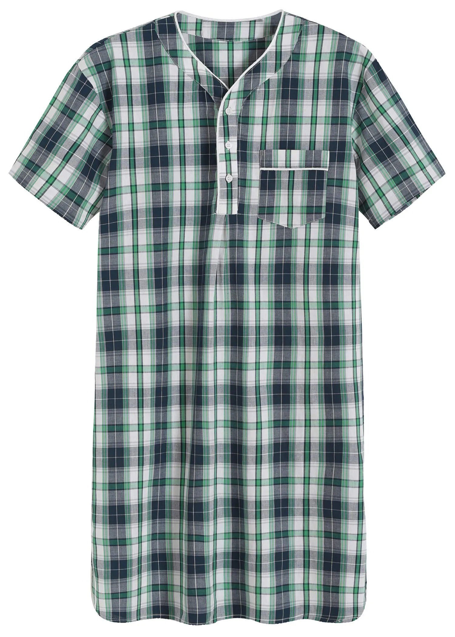 Men's Plaid Nightshirt Cotton Sleep Shirt