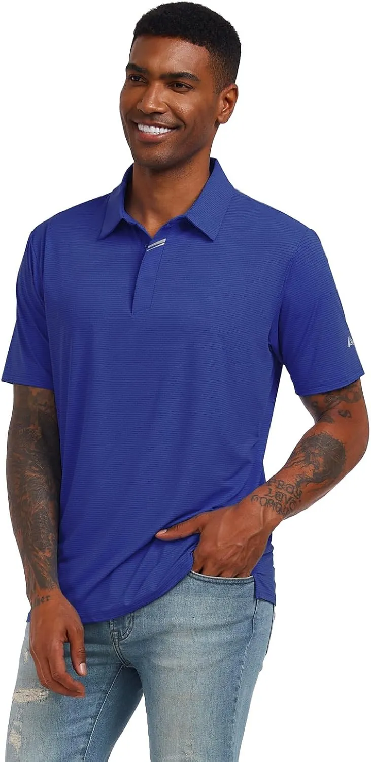 Men's Short Sleeve Polo Shirt Stretch Solid Performance Golf Shirts Moisture Wicking Athletic Casual Collared T-Shirt
