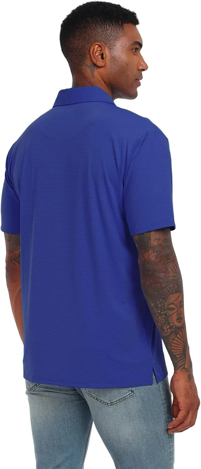 Men's Short Sleeve Polo Shirt Stretch Solid Performance Golf Shirts Moisture Wicking Athletic Casual Collared T-Shirt