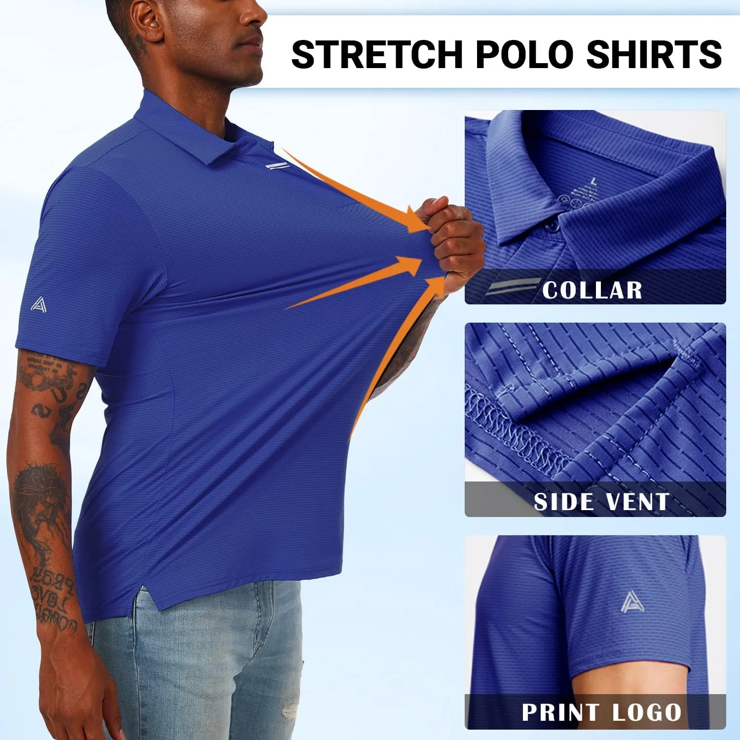 Men's Short Sleeve Polo Shirt Stretch Solid Performance Golf Shirts Moisture Wicking Athletic Casual Collared T-Shirt