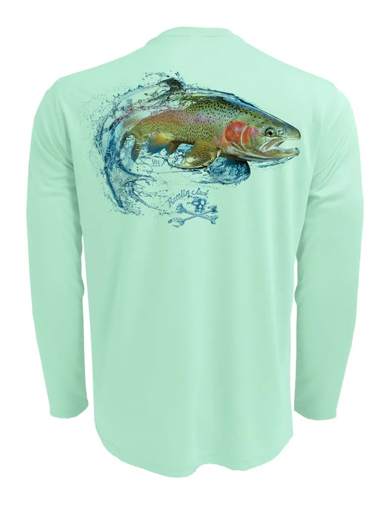 Men's UV Rainbow Trout Fishing Shirt by Rattlin Jack | Long Sleeve | UPF 50 Sun Protection | Performance Polyester Rash Guard |