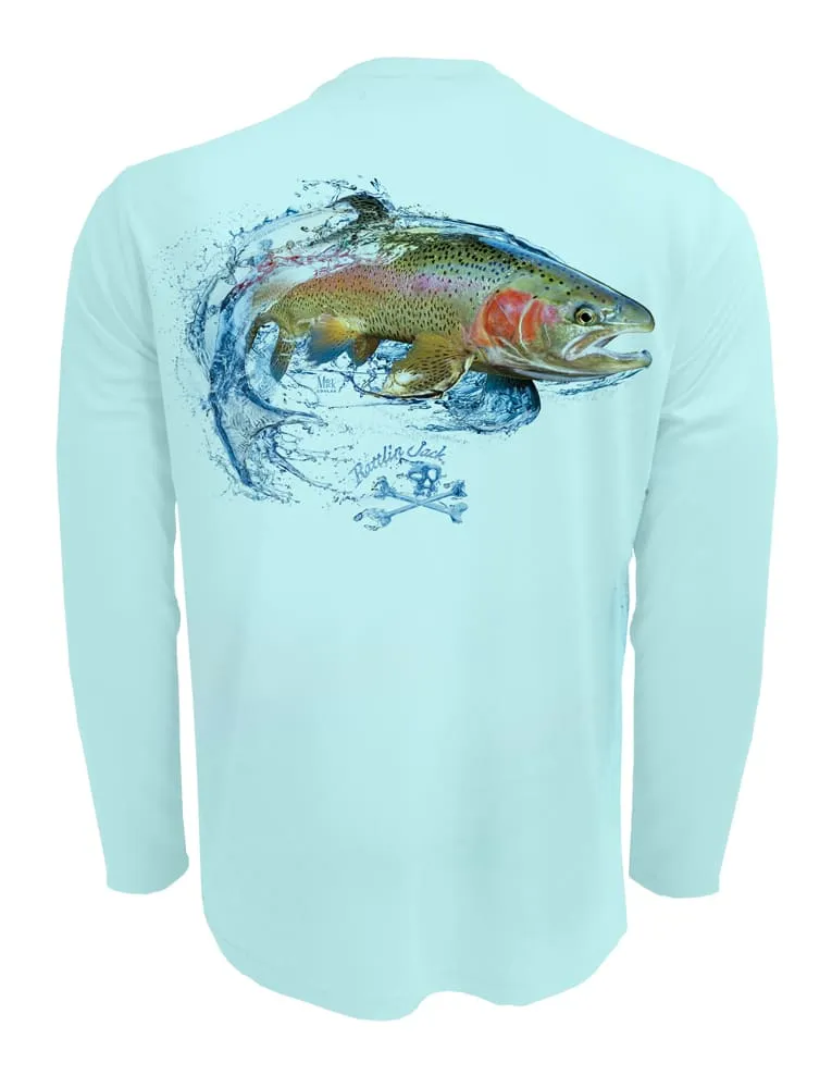 Men's UV Rainbow Trout Fishing Shirt by Rattlin Jack | Long Sleeve | UPF 50 Sun Protection | Performance Polyester Rash Guard |