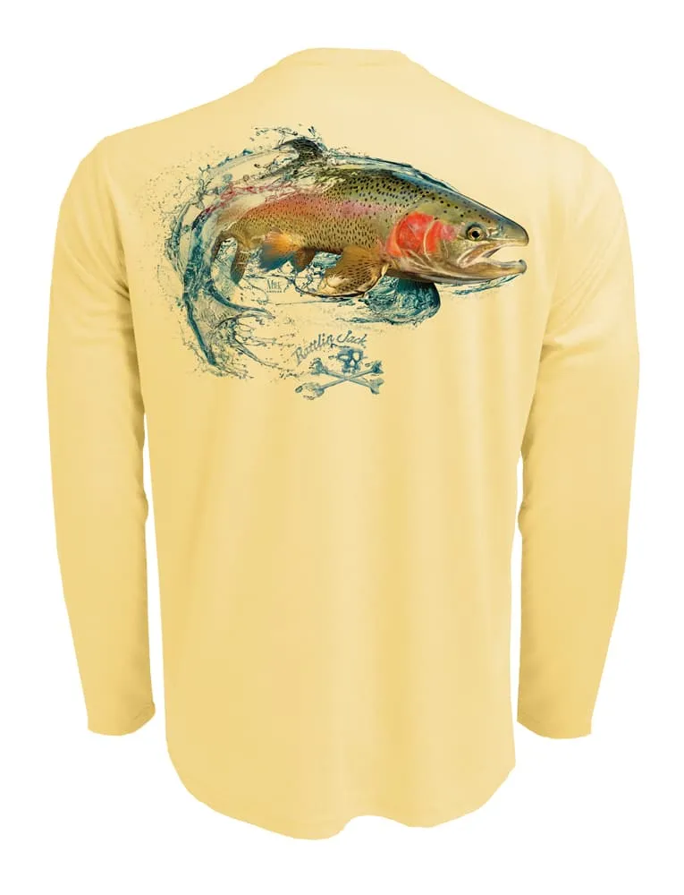 Men's UV Rainbow Trout Fishing Shirt by Rattlin Jack | Long Sleeve | UPF 50 Sun Protection | Performance Polyester Rash Guard |
