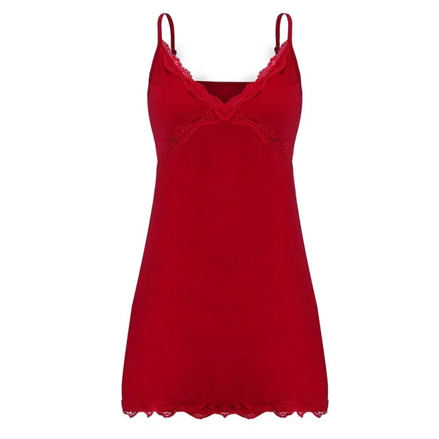 Nightgowns Sling Lace Womens Cotton Night Shirts Sleeveless Sleep Dress Cotton Casual Solid sleepshirts D300331