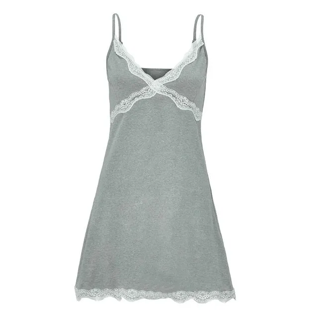 Nightgowns Sling Lace Womens Cotton Night Shirts Sleeveless Sleep Dress Cotton Casual Solid sleepshirts D300331