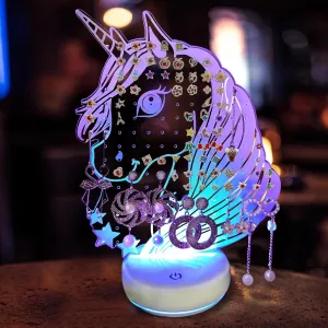 OAOLEER LED Earring Organizer,160 Holes Unicorn Stud Earrings Holder Stand, Acrylic Earring Display Board,Large Capacity Earring Storage Stand for Girls Women (Unicorn)