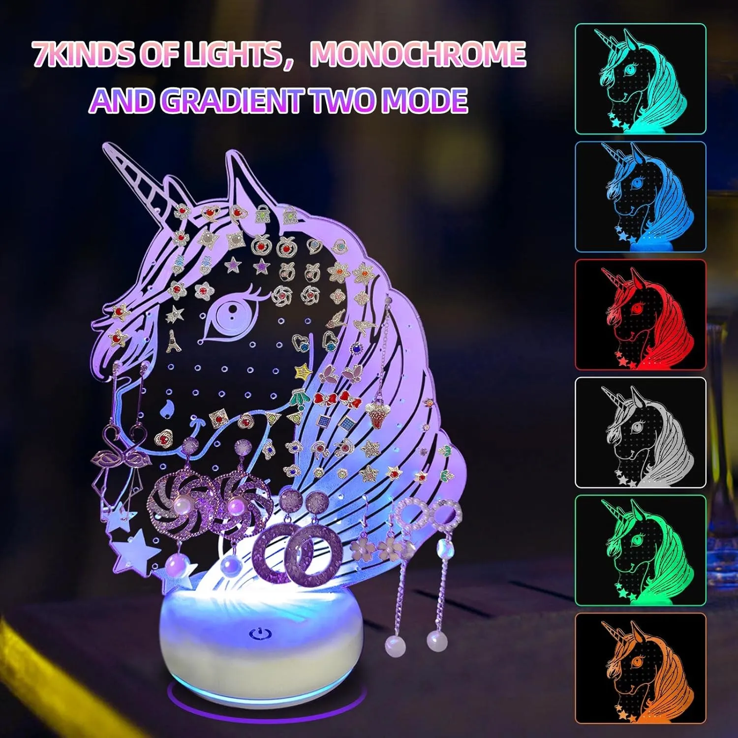 OAOLEER LED Earring Organizer,160 Holes Unicorn Stud Earrings Holder Stand, Acrylic Earring Display Board,Large Capacity Earring Storage Stand for Girls Women (Unicorn)