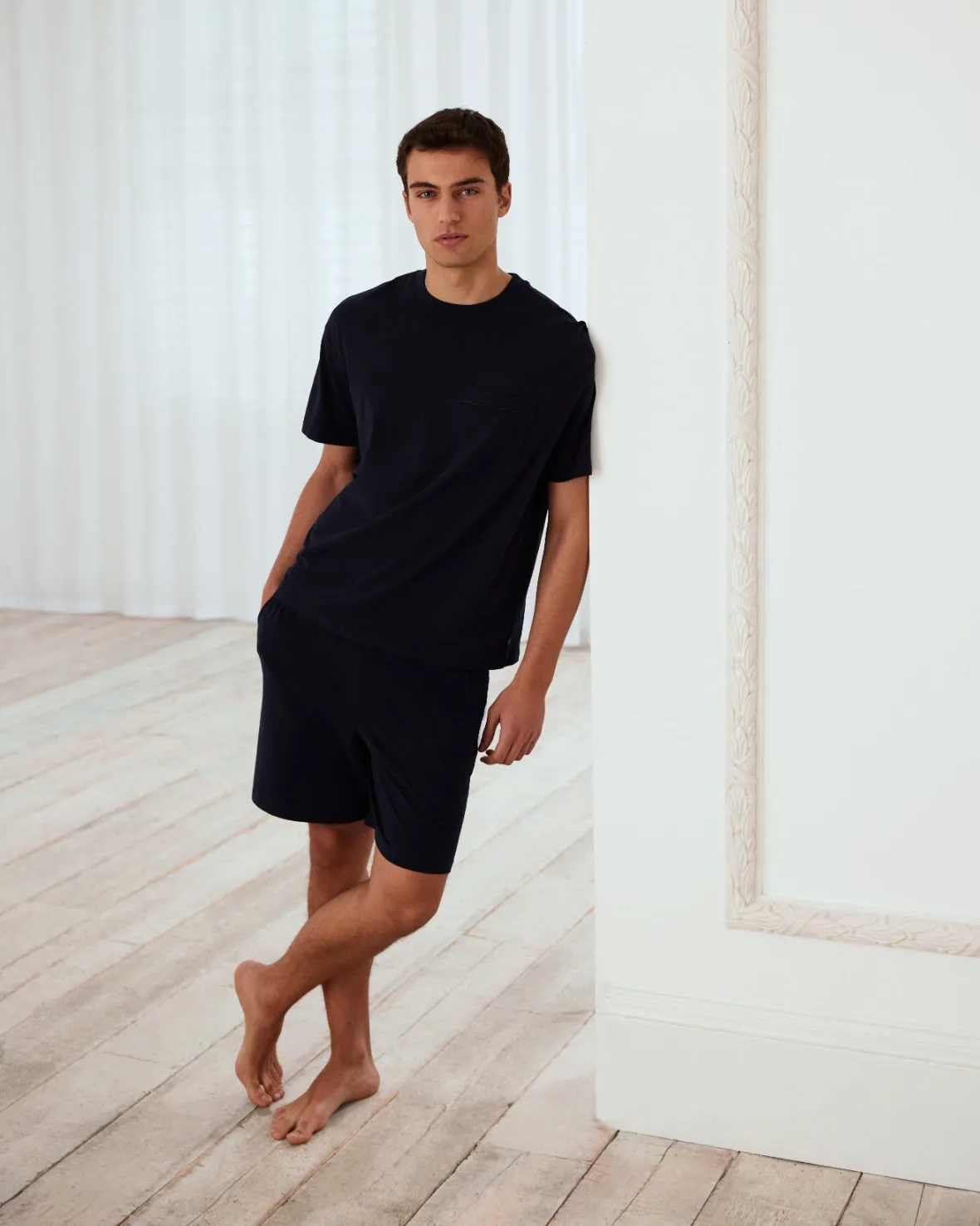 Organic Cotton Crew Neck Short Pyjama Set - Navy