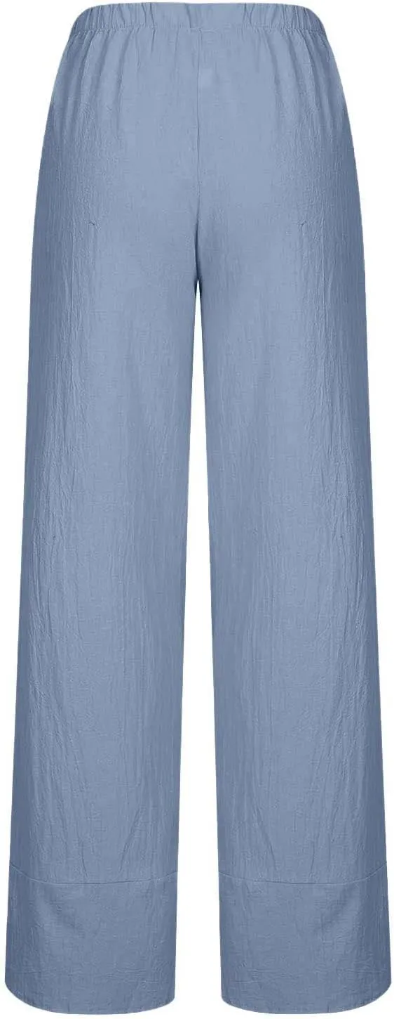 Ruziyoog Cotton Linen Pants for Women 2025 Trendy Lightweight Drawstring High Waist Capri Pant Palazzo Lounge Pants Trousers