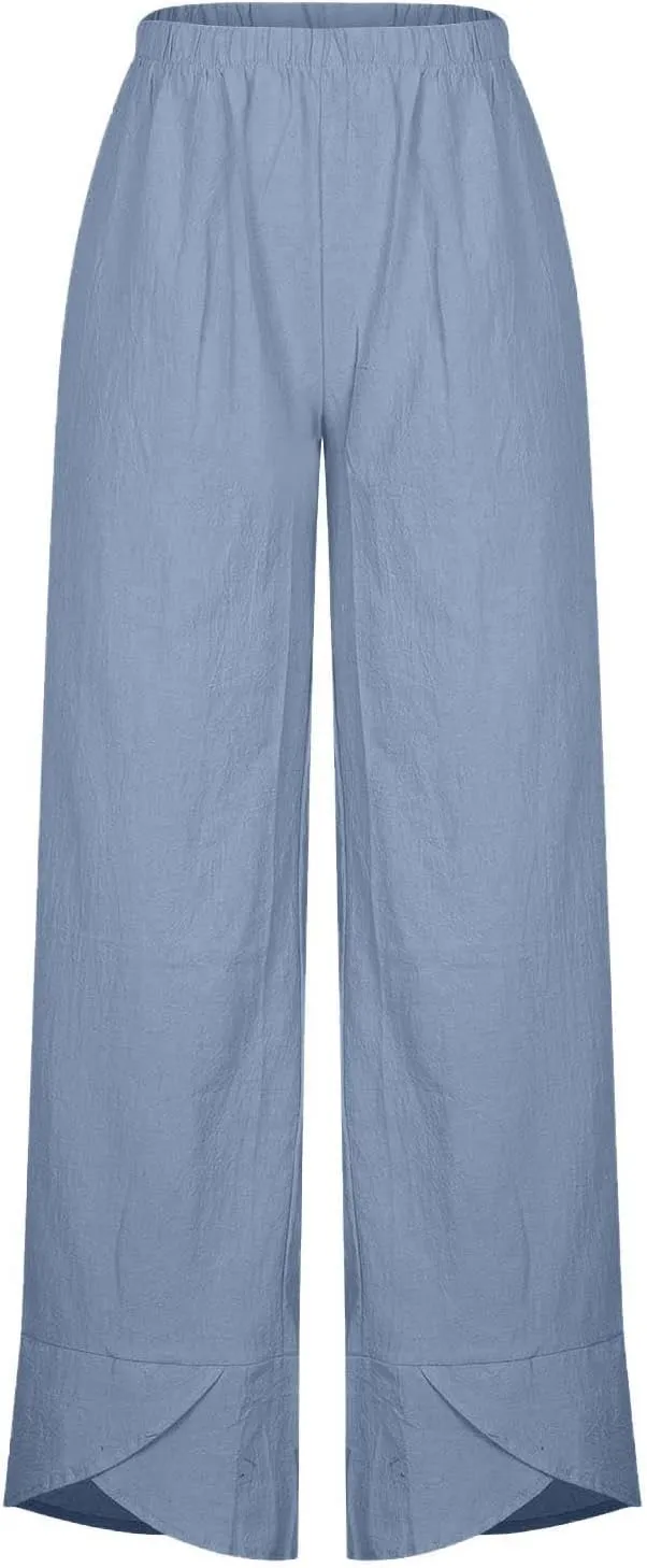 Ruziyoog Cotton Linen Pants for Women 2025 Trendy Lightweight Drawstring High Waist Capri Pant Palazzo Lounge Pants Trousers