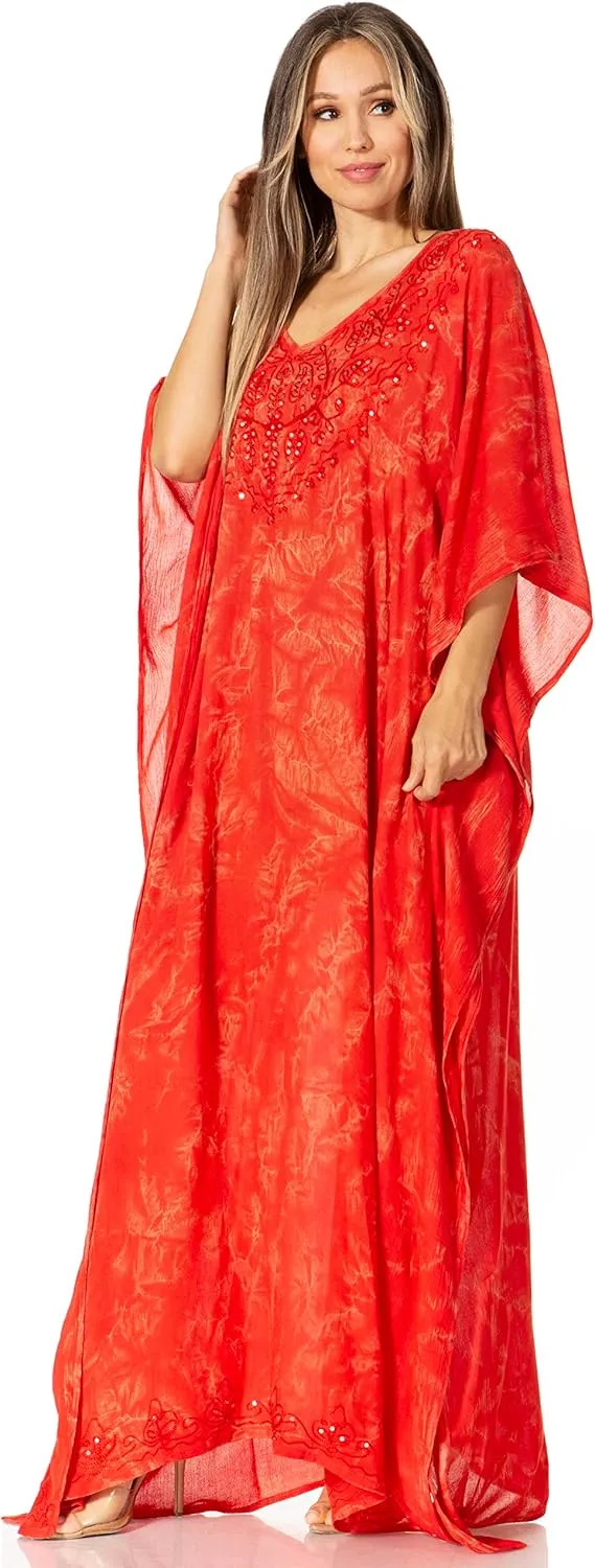 Sakkas Catia Women's Boho Casual Long Maxi Caftan Dress Kaftan Cover-up LougeWear