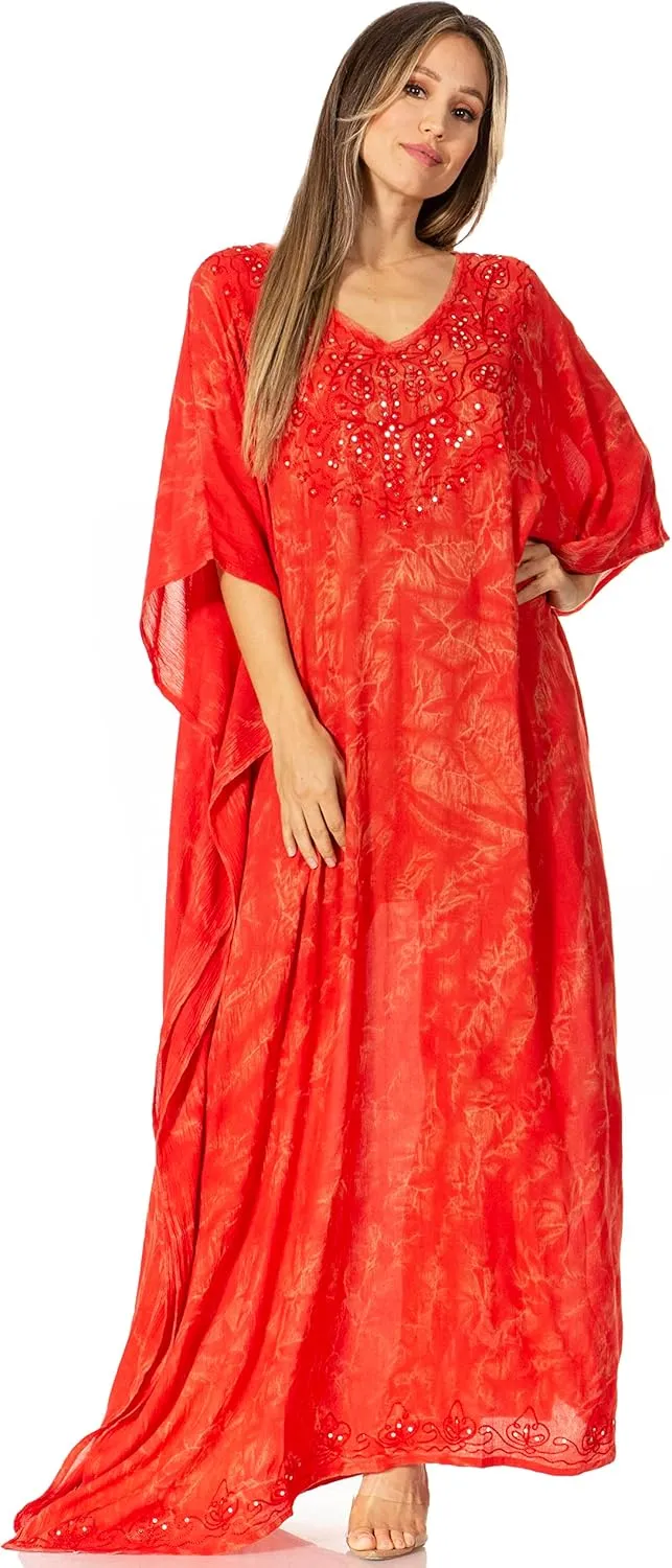 Sakkas Catia Women's Boho Casual Long Maxi Caftan Dress Kaftan Cover-up LougeWear