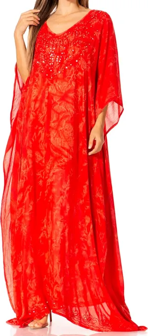 Sakkas Catia Women's Boho Casual Long Maxi Caftan Dress Kaftan Cover-up LougeWear