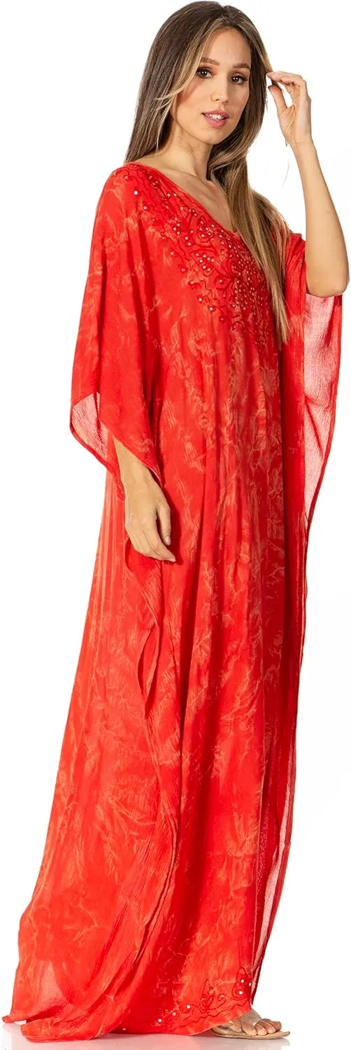 Sakkas Catia Women's Boho Casual Long Maxi Caftan Dress Kaftan Cover-up LougeWear