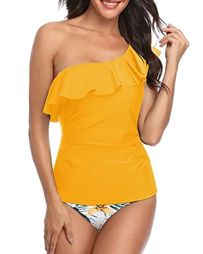 Slimming Swimsuits For Women Flounce Tankini Set-Yellow Flowers