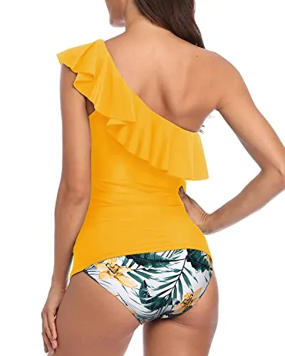 Slimming Swimsuits For Women Flounce Tankini Set-Yellow Flowers