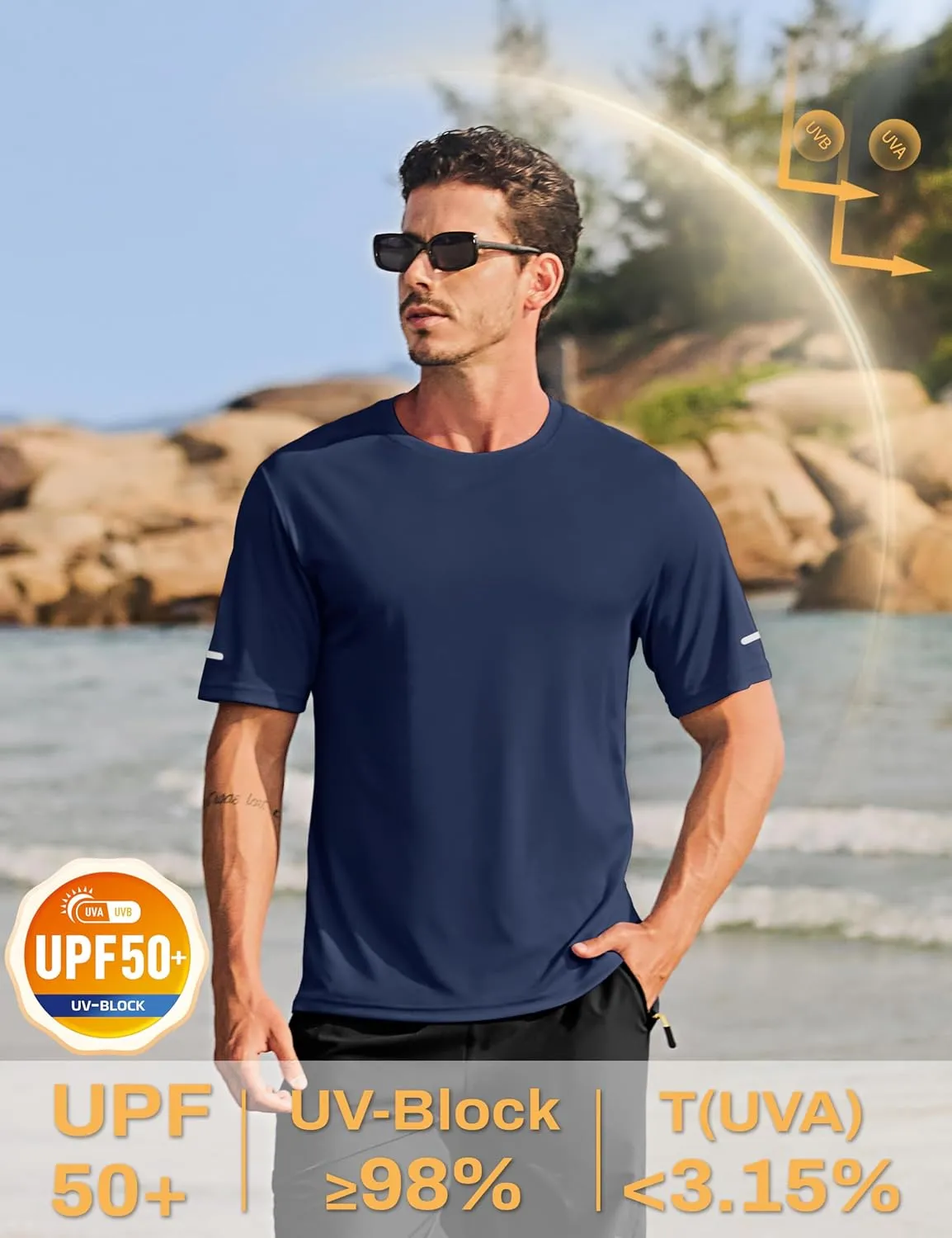 TACVASEN Men's Short Sleeve Swim Top UPF 50  Sun Protection T-Shirt Crew Neck Moisture Wicking Gym Shirts