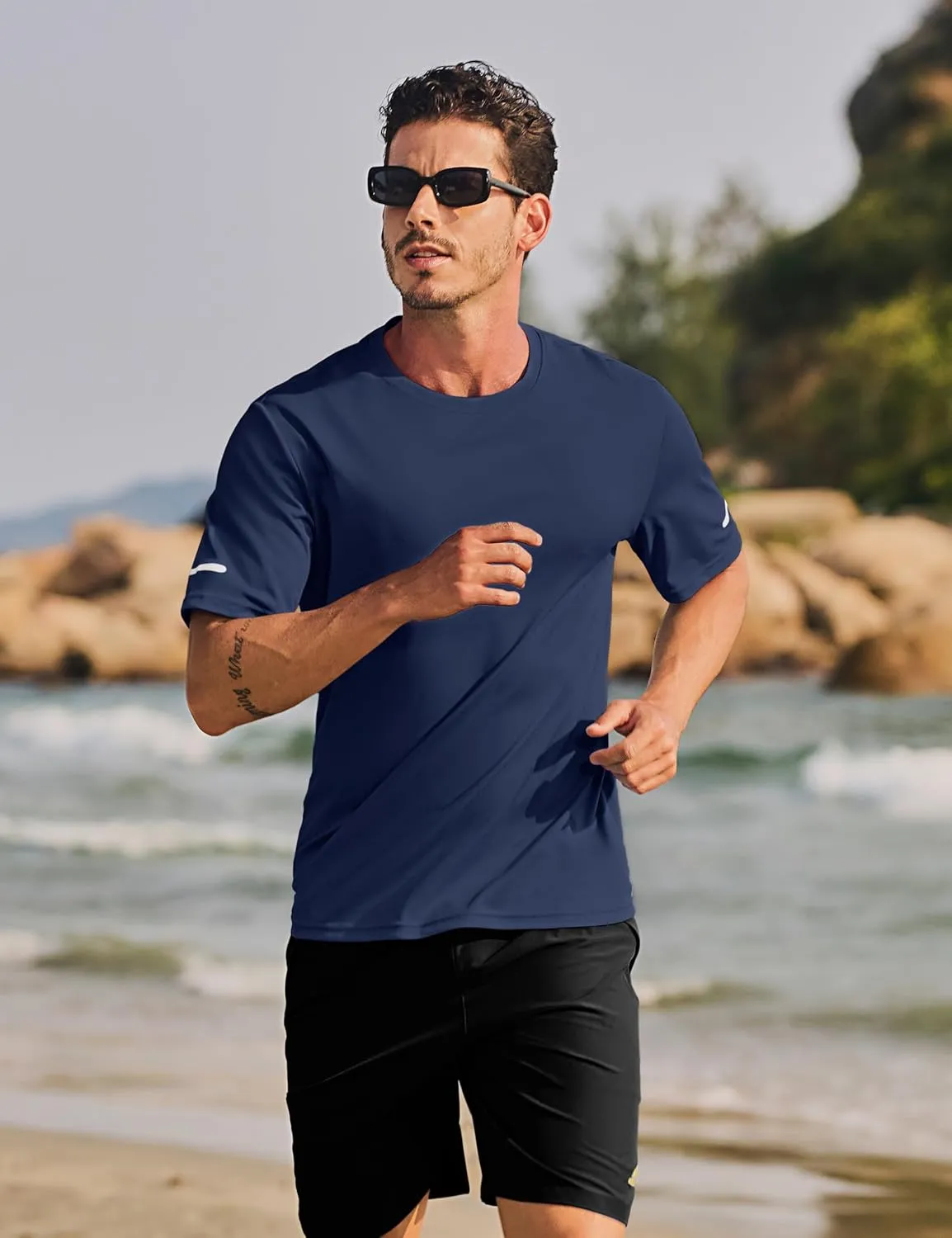 TACVASEN Men's Short Sleeve Swim Top UPF 50  Sun Protection T-Shirt Crew Neck Moisture Wicking Gym Shirts