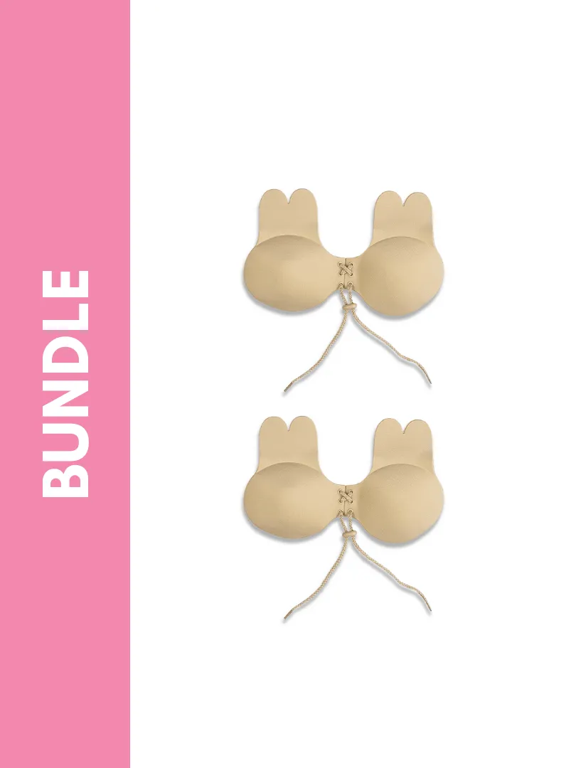 Ultimate Rabbit Ears Reusable Adhesive Drawstring Boob Lift Up Bra Bundle Pack in Skin (2 Pack)