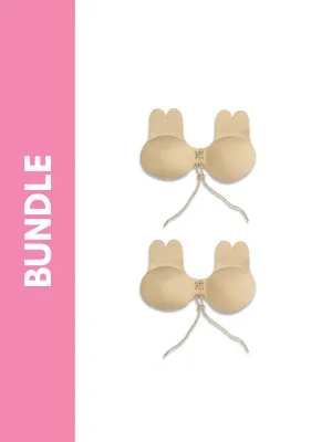 Ultimate Rabbit Ears Reusable Adhesive Drawstring Boob Lift Up Bra Bundle Pack in Skin (2 Pack)