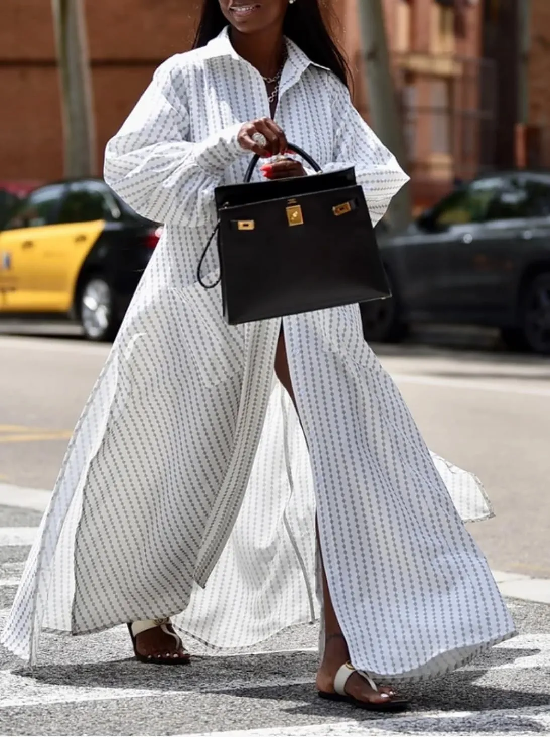 UOOZEE Women's Puff Long Sleeve Button Down Loose Maxi Shirt Dress Side Slit Spring Summer Beach Dress