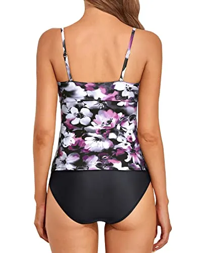Versatile Bandeau Tankini Swimwear For Girls Juniors And Maternity-Purple Flowers