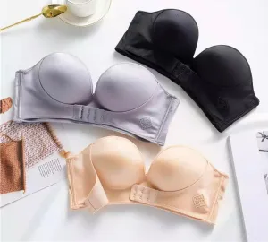 Women invisible strapless front closure push up bra backless