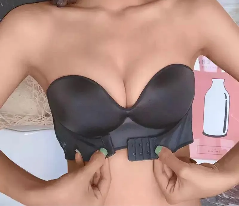 Women invisible strapless front closure push up bra backless