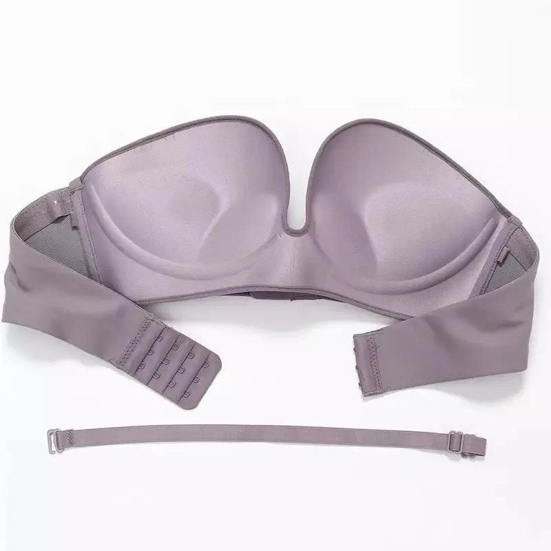Women invisible strapless front closure push up bra backless