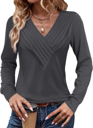 Womens V Neck Tank Tops Loose Fit Pleated Work Dressy Casual Tanks Summer Sleeveless Shirts