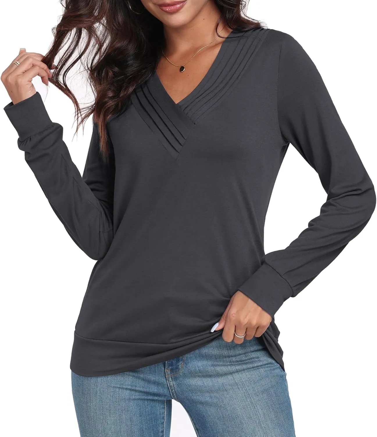 Womens V Neck Tank Tops Loose Fit Pleated Work Dressy Casual Tanks Summer Sleeveless Shirts