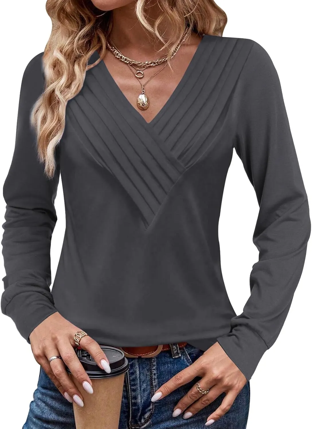 Womens V Neck Tank Tops Loose Fit Pleated Work Dressy Casual Tanks Summer Sleeveless Shirts
