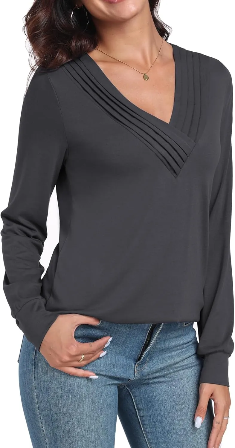 Womens V Neck Tank Tops Loose Fit Pleated Work Dressy Casual Tanks Summer Sleeveless Shirts